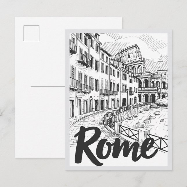 Hand drawn Rome Italy Scene Landmark Postcard (Front/Back)