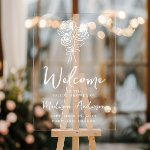 Hand-Drawn Rose Bouquet Bridal Shower Welcome Acrylic Sign