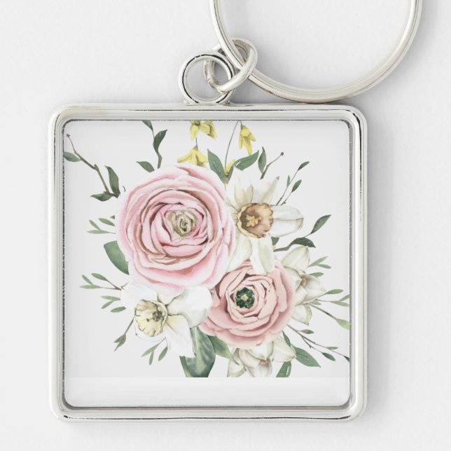 Hand Drawn Rose Posy Key Ring (Front)