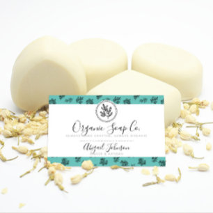 Hand-Drawn Roses and Leaves Artisan Teal Business Card