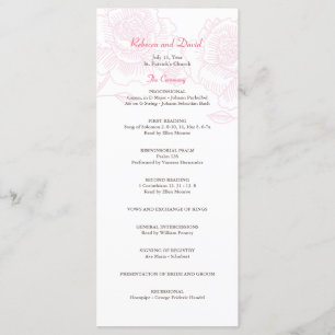 Hand drawn roses wedding program pink programme