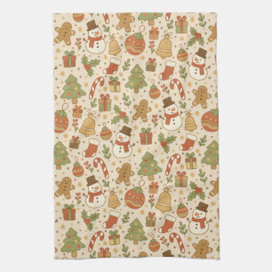 Hand Drawn Rustic Christmas Pattern Kitchen Towel