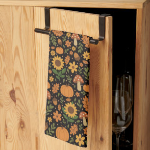 Hand Drawn Rustic Fall Pattern Kitchen Towel