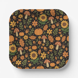 Hand Drawn Rustic Fall Pattern Paper Plates