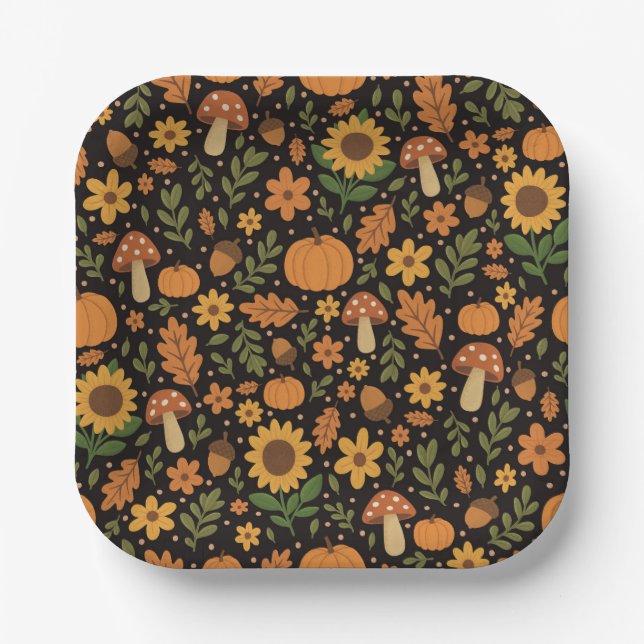 Hand Drawn Rustic Fall Pattern Paper Plates (Front)