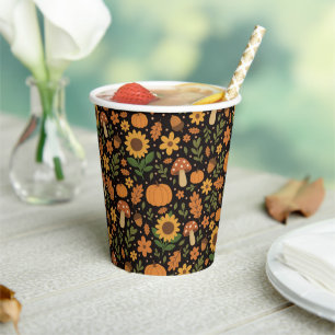 Hand Drawn Rustic Fall Pattern Paper Plates Cups