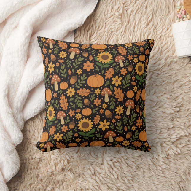 Hand Drawn Rustic Fall Pattern Throw Pillow (Blanket)