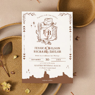 Hand Drawn Rustic Western Ranch Cowboy Boots Invitation