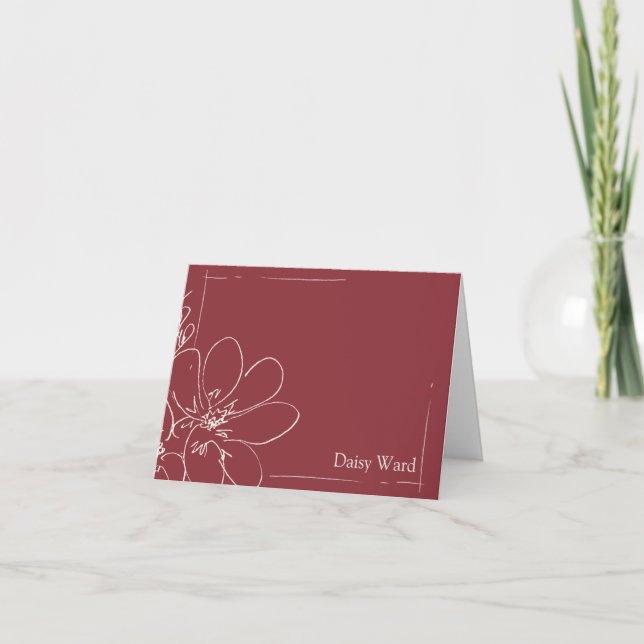 Hand-Drawn Rustic Wildflower Personalised Red Note Card (Front)
