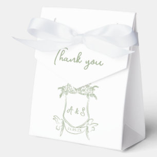 Hand drawn Sage Green Crest Wedding Favour Box