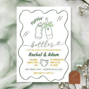 Hand Drawn Sage Green Poppin Bottles Baby Shower Invitation
