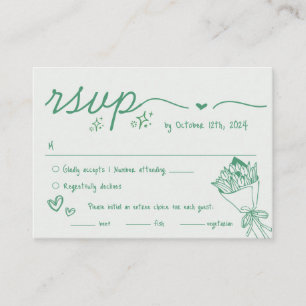 Hand Drawn Sage Scribble Quirky RSVP Wedding  Enclosure Card