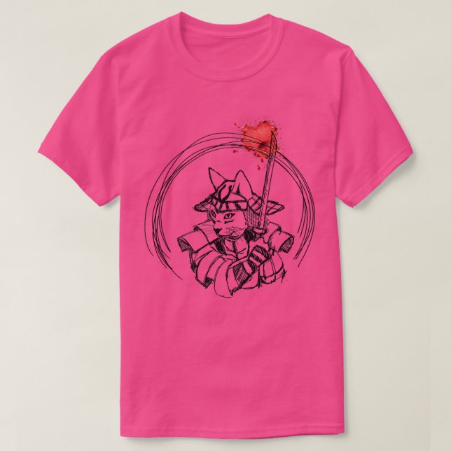 Hand drawn samurai cat with blood splatters  (2) T-Shirt (Design Front)