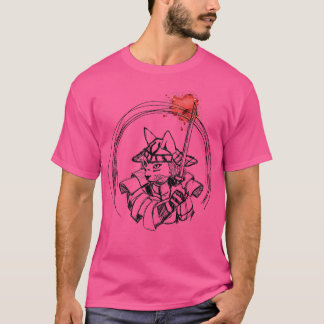 Hand drawn samurai cat with blood splatters (2) T-Shirt