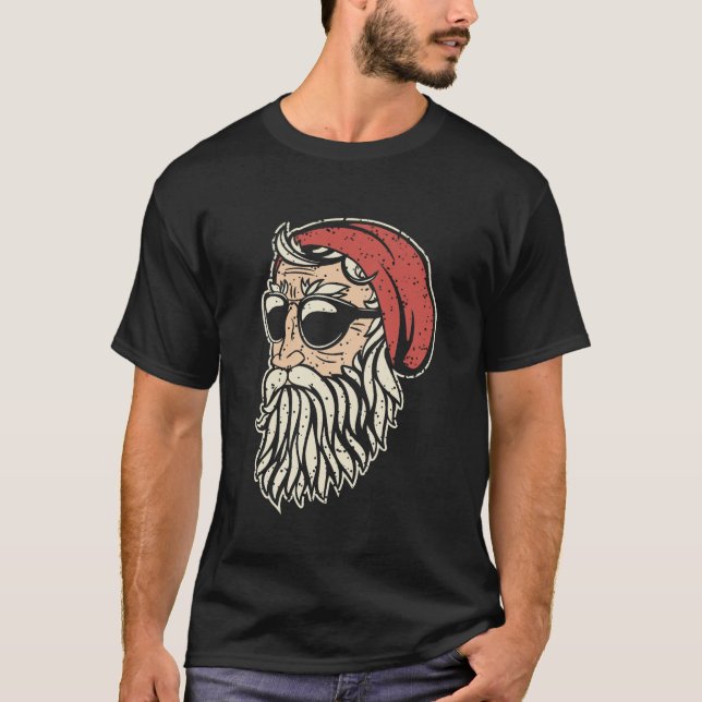 Hand Drawn Santa Basic Dark Christmas T-Shirt (Front)
