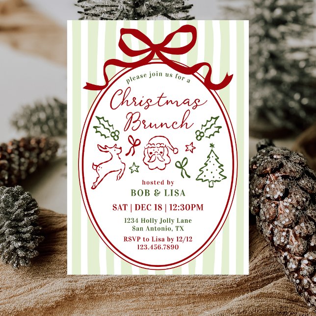  Hand Drawn Santa Coquette Bow Christmas Brunch Invitation (Creator Uploaded)