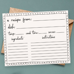 Hand drawn scallop doodle shower recipe card