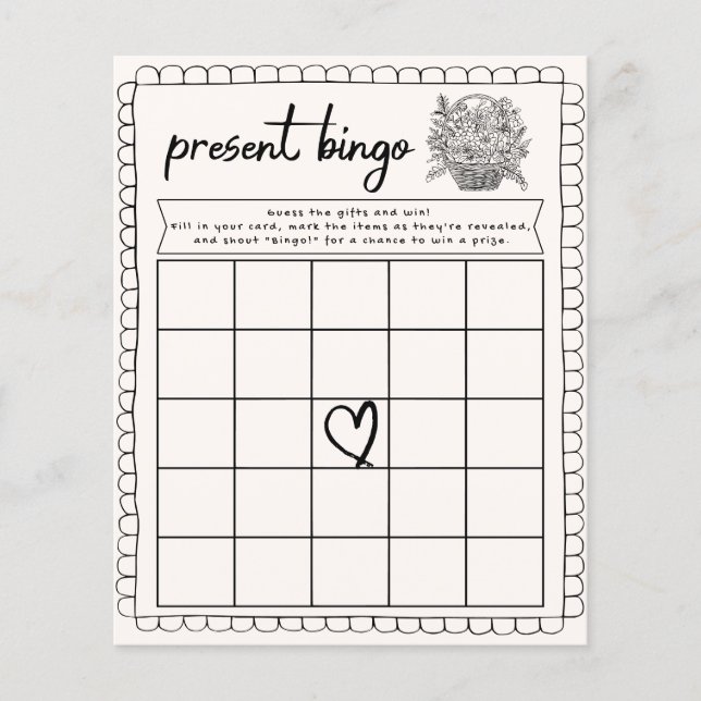 Hand Drawn Scalloped Present Bingo Shower Game (Front)