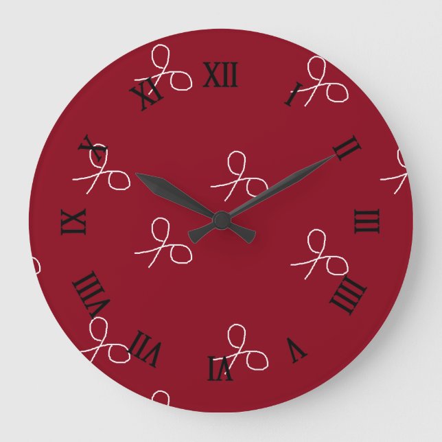Hand drawn scissors on maroon red large clock (Front)