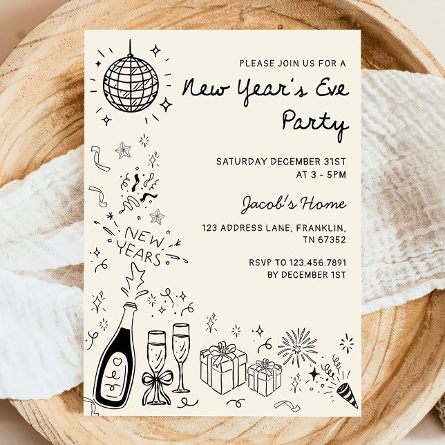  Hand Drawn scribble Cheers New Years Eve Party Invitation (Creator Uploaded)
