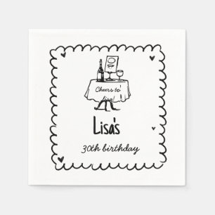 Hand Drawn Scribble Cocktail 30th, 40th Birthday Napkin