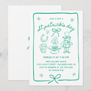 Hand Drawn Scribble Doodles Bow St Patrick's Day  Invitation