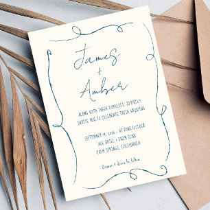 Hand drawn Scribble Line Colourful Blue Wedding Invitation
