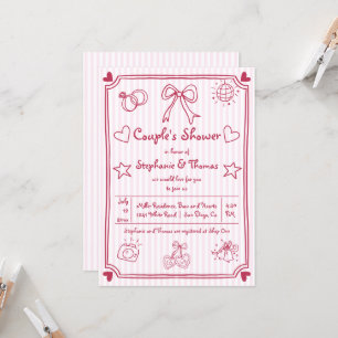 Hand drawn scribble pink stripes couple's shower Invitation