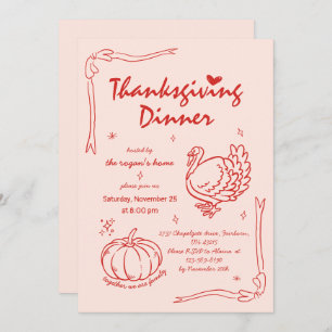 Hand Drawn Scribble Pumpkin Turkey Thanksgiving Invitation