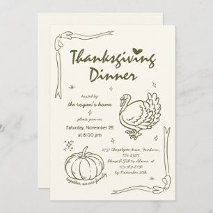 Hand Drawn Scribble Pumpkin Turkey Thanksgiving Invitation