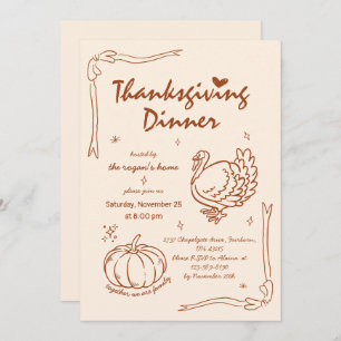 Hand Drawn Scribble Pumpkin Turkey Thanksgiving Invitation