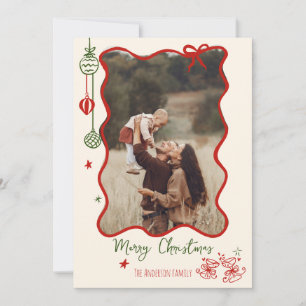 Hand Drawn Scribble Retro Christmas Photo Holiday Card