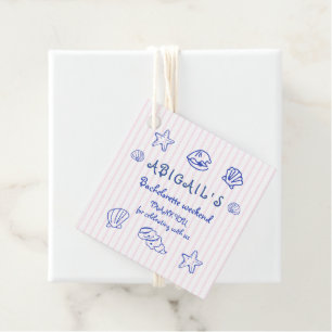 Hand drawn scribble sea shells pink bachelorette favour tags