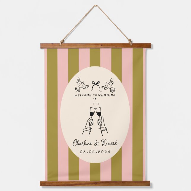 Hand Drawn Scribble Wedding Welcome Sign Hanging Tapestry (Front)