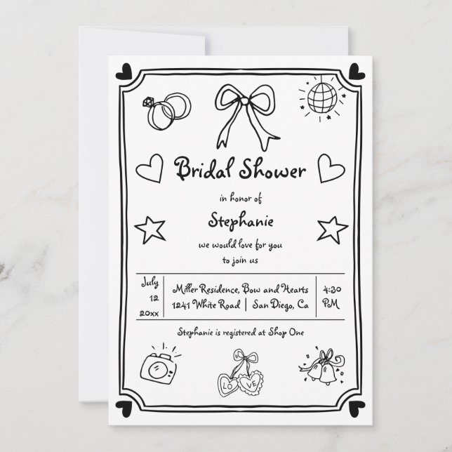  Hand drawn scribble whimsical bridal shower Invitation (Front)