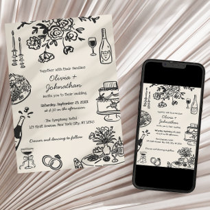 Hand Drawn Scribbles/Doodles Wedding Invitation