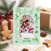 Hand Drawn Scribbly Glitter Green Merry Christmas 