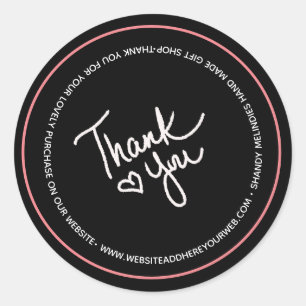 Hand Drawn Script Business Thank You Pink Heart Classic Round Sticker