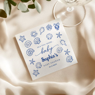 Hand drawn sea you soon, under the sea baby shower napkin