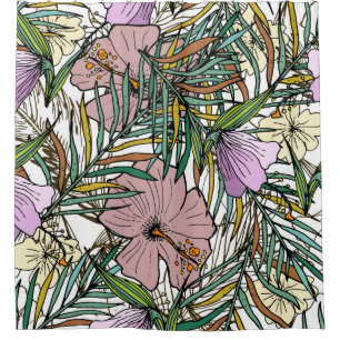 Hand Drawn Seamless Background With Palm Leaves An Shower Curtain