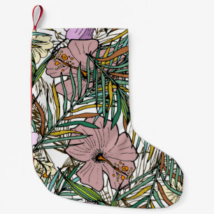 Hand Drawn Seamless Background With Palm Leaves An Small Christmas Stocking