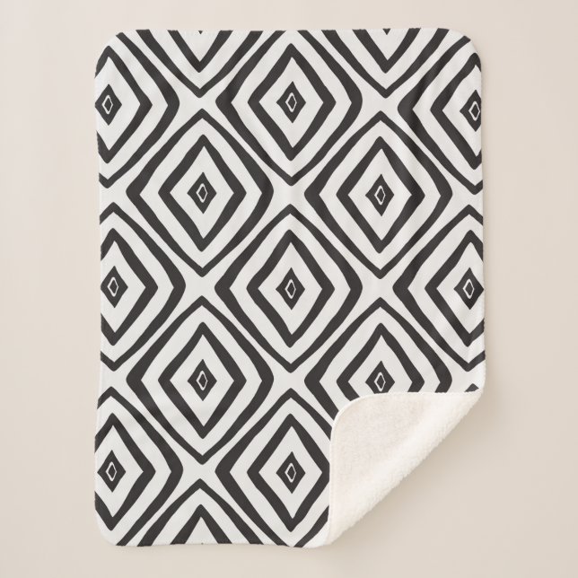 Hand drawn seamless pattern in black and white.  sherpa blanket (Front)