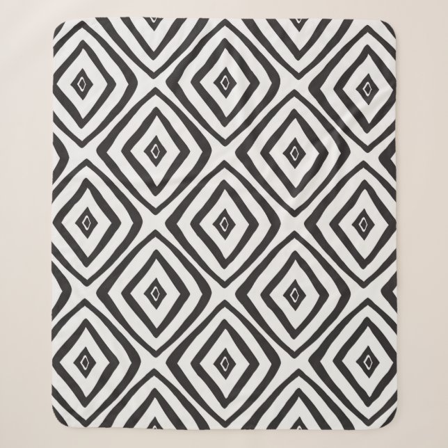 Hand drawn seamless pattern in black and white.  sherpa blanket (Front)