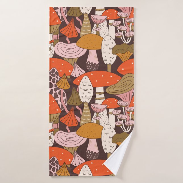 Hand drawn seamless pattern of mushroom and toadst bath towel (Bath Towel)