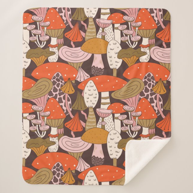 Hand drawn seamless pattern of mushroom and toadst sherpa blanket (Front)
