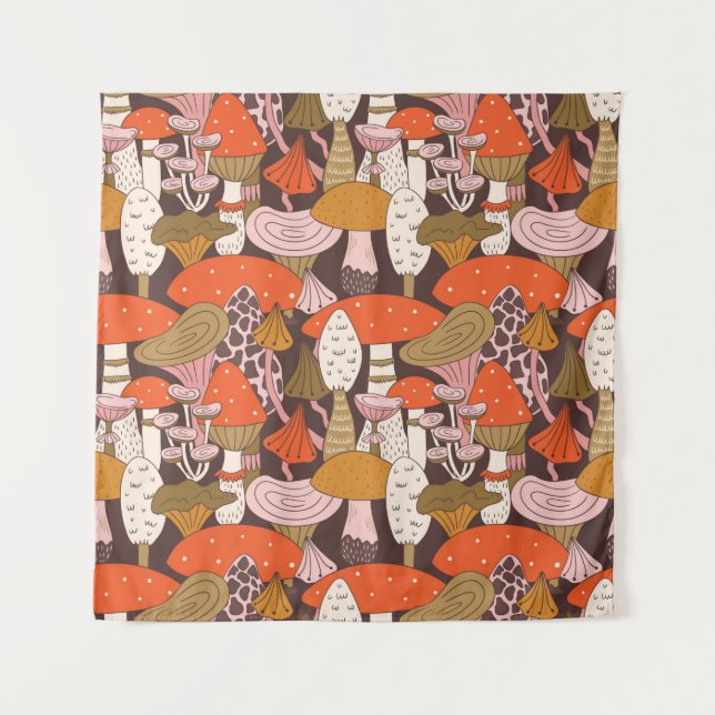 Hand drawn seamless pattern of mushroom and toadst tapestry (Front)