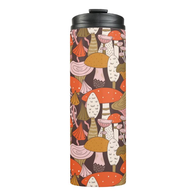 Hand drawn seamless pattern of mushroom and toadst thermal tumbler (Front)