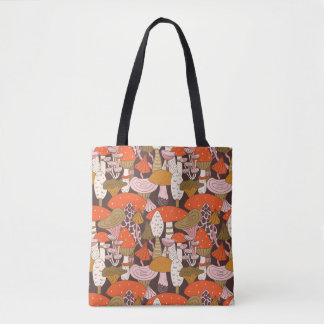 Hand drawn seamless pattern of mushroom and toadst tote bag
