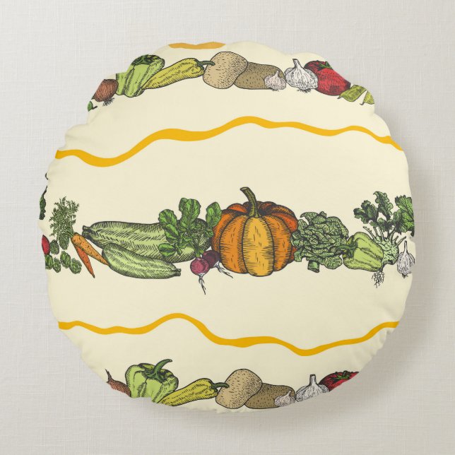 Hand drawn seamless pattern of natural vegetables  round cushion (Front)