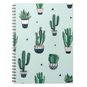 Hand drawn seamless pattern with cacti and succule notebook